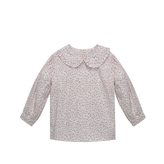 Pink Floral Garden Collared Long-Sleeve Blouse