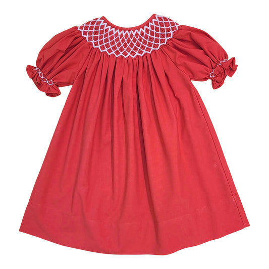 Red Pearl Beaded Smocked Dress