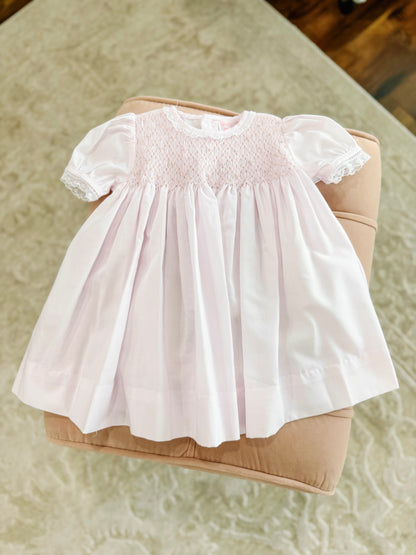 Pink Smocked Dress with French Lace