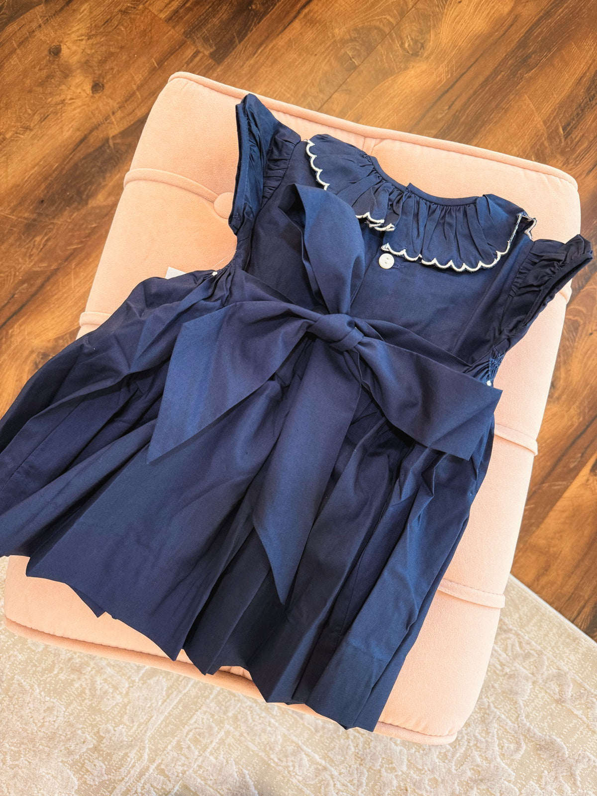 Navy Smocked Scallop Collar Dress
