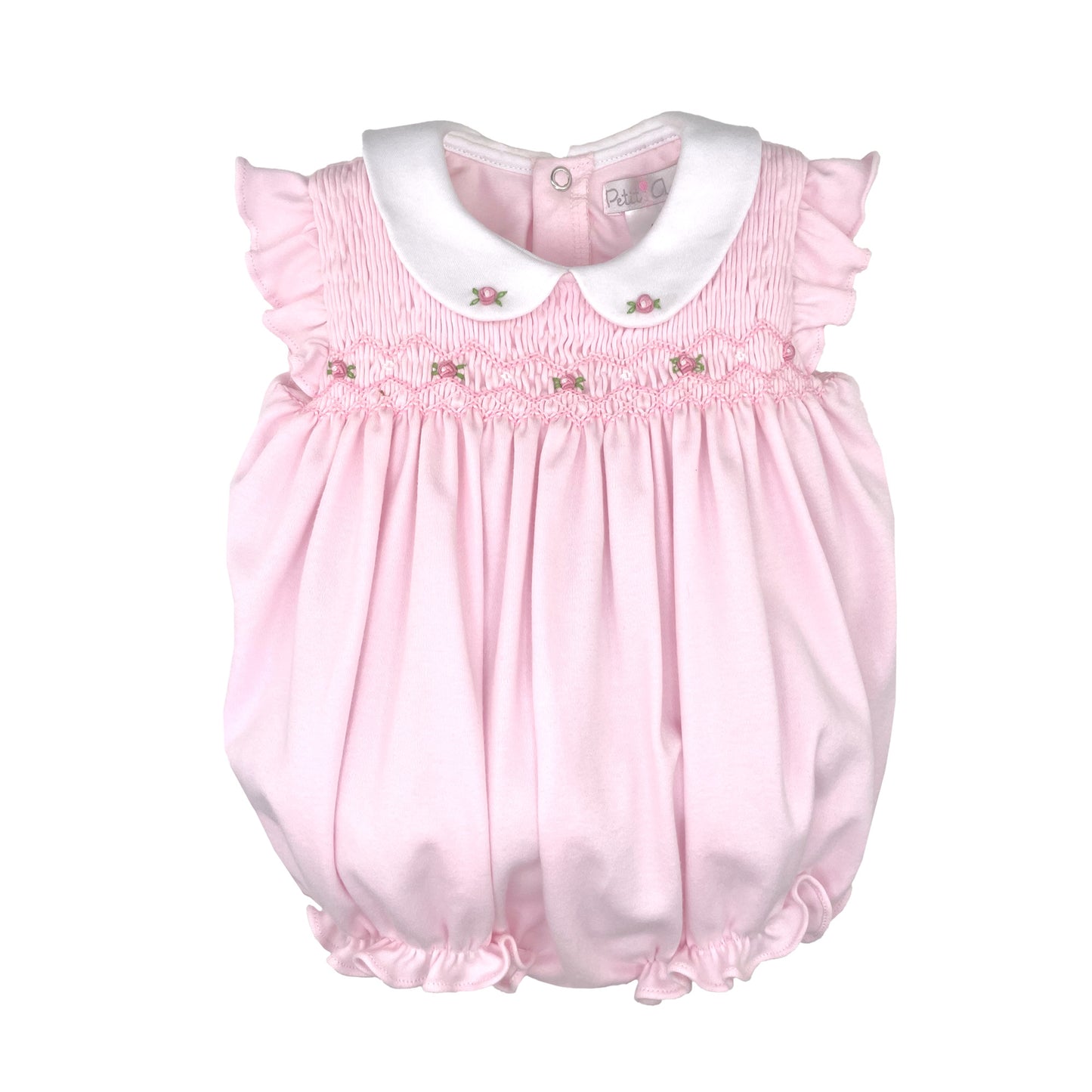 Pink Ruffle Sleeve Smocked Bubble