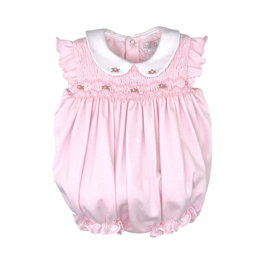 Pink Ruffle Sleeve Smocked Bubble