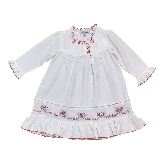 Red Bows Embroidered Ruffle Sleeve Nightgown