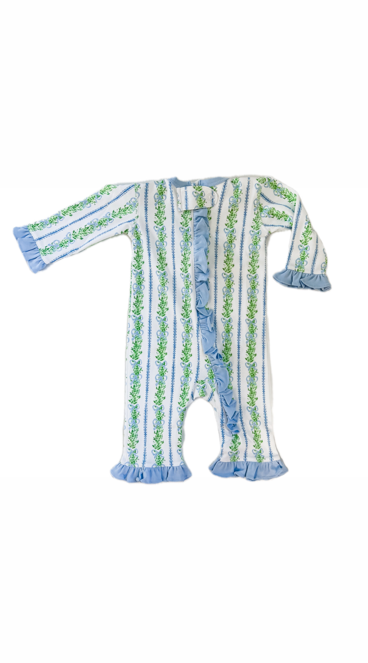 Blue Ribbon & Vine Print Ruffle Pajamas