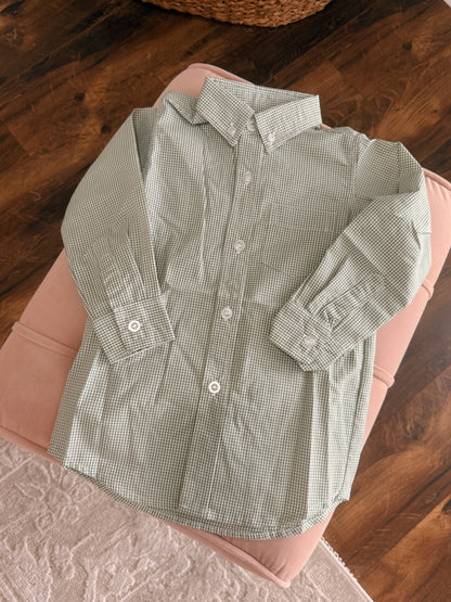 Garden Green Collared Button Up Long-Sleeve Shirt