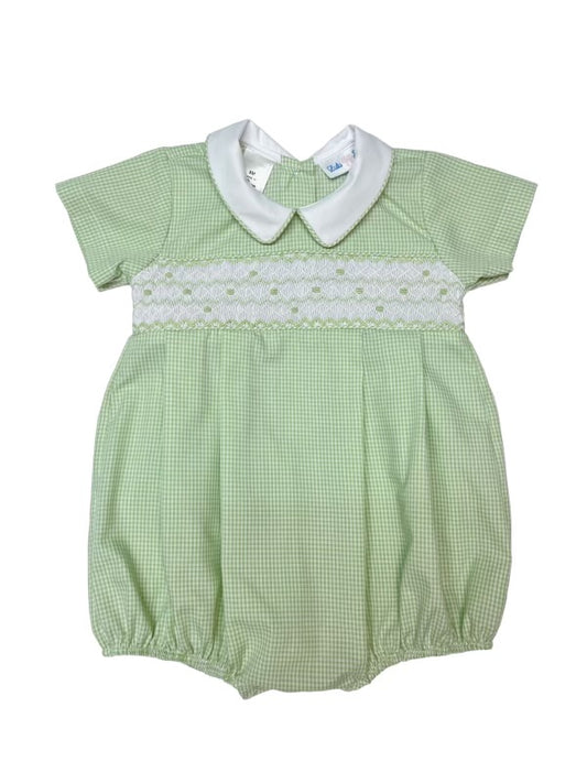 Green Gingham Smocked Collared Bubble