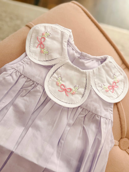 Lavender Petal Collar Embroidered Bow Bubble