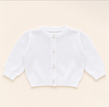 White Pearl Button Cardigan