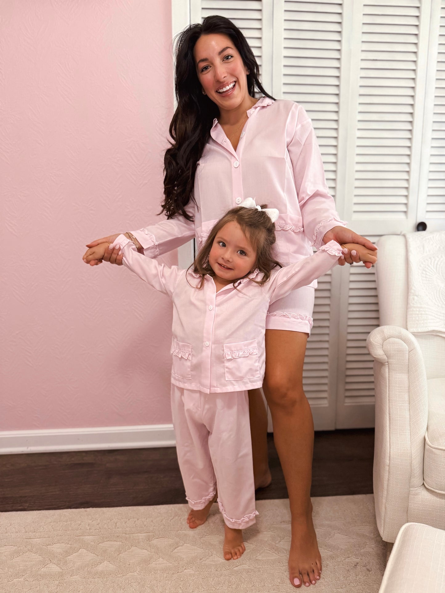 Pink Ruffle Long Sleeve Pajama Short Set