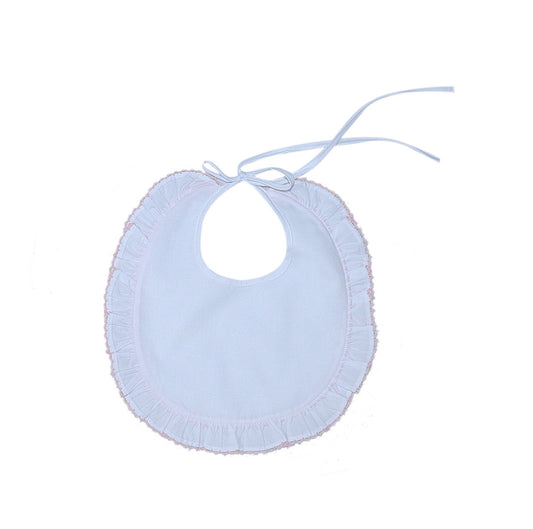 White Bib with Pink Picot Trim
