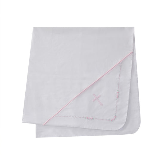 Pink & White Cross Embroidered Blanket