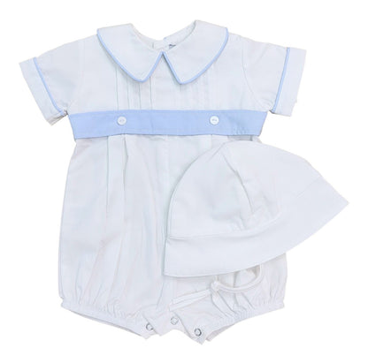 White Pleated Bubble with Blue Belt