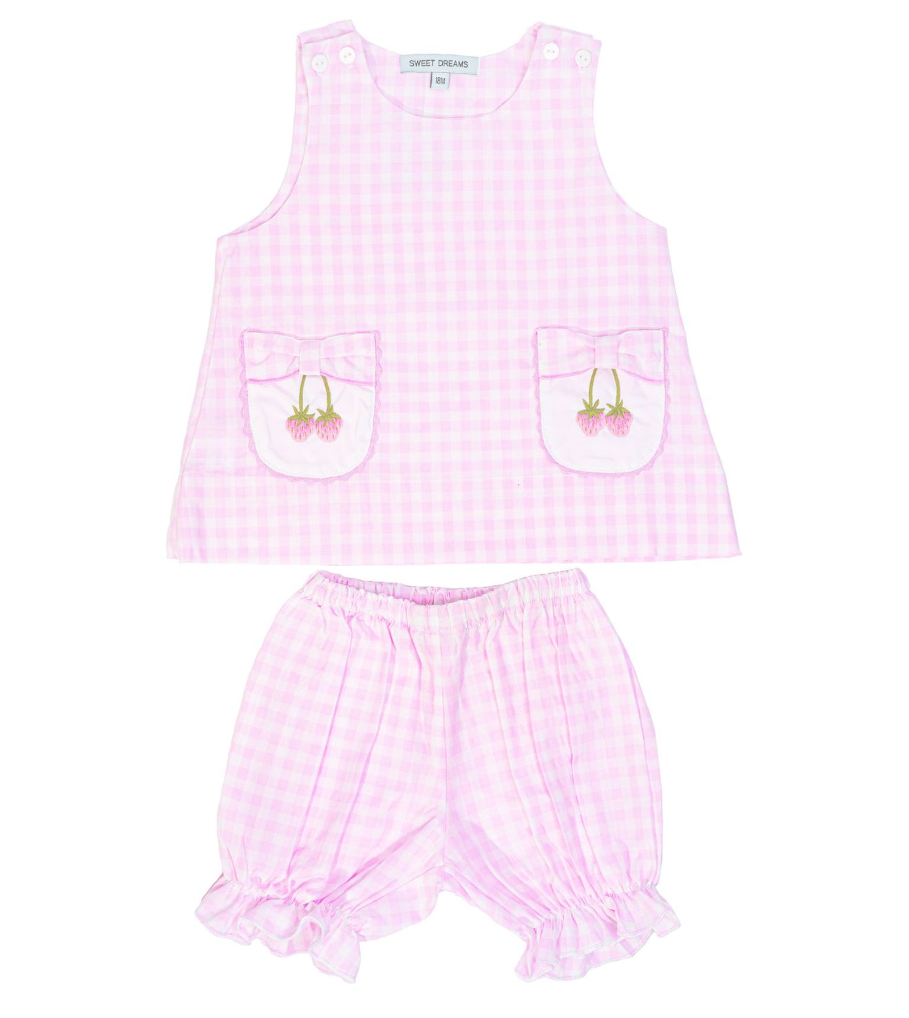 Strawberry Embroidered Pink Gingham Set