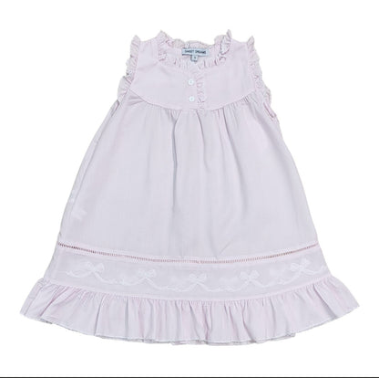 Pink Bow Embroidered Ruffle Sleeveless Nightgown
