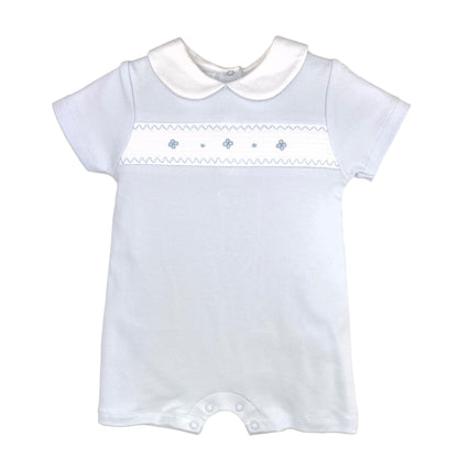 Blue Smocked Collared Romper