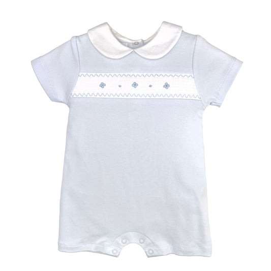 Blue Smocked Collared Romper