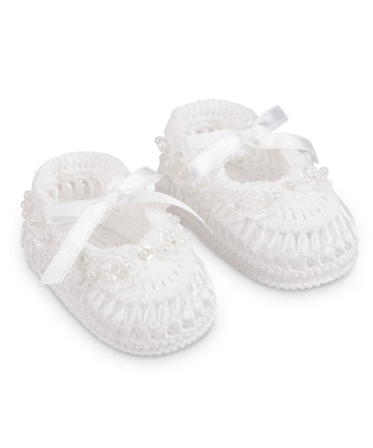 Pearl Ribbon Crochet Booties