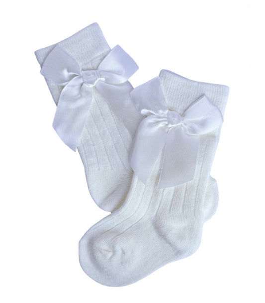 White Bow Front Midi Socks