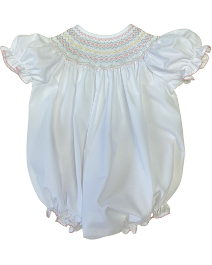 Classic White Bishop Bubble with Colorful Smocking