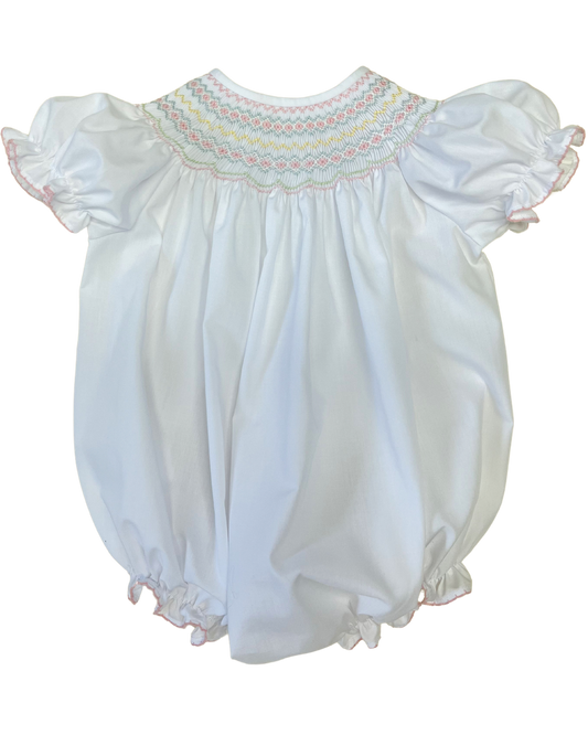 Classic White Bishop Bubble with Colorful Smocking