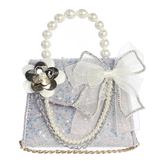 Blue Sequin Purse with Flower & Bow