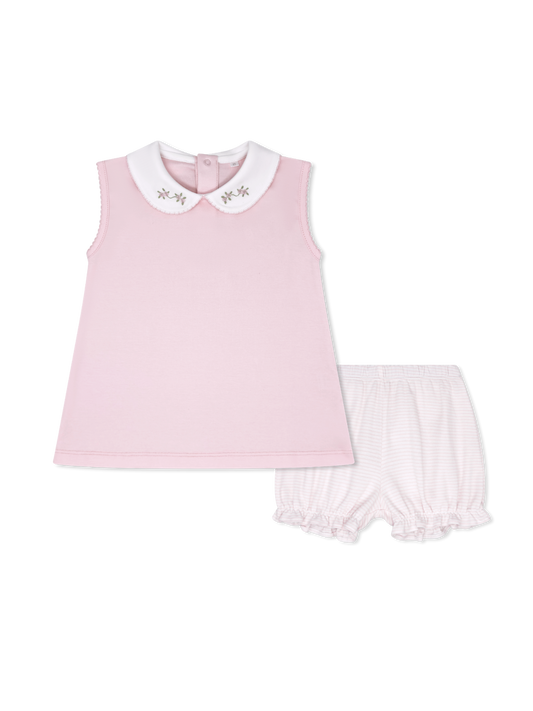 Pink Floral Collared Bloomer Set