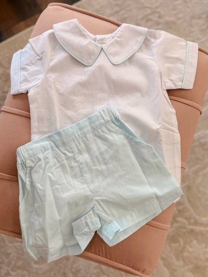 Blue Trim Short Set