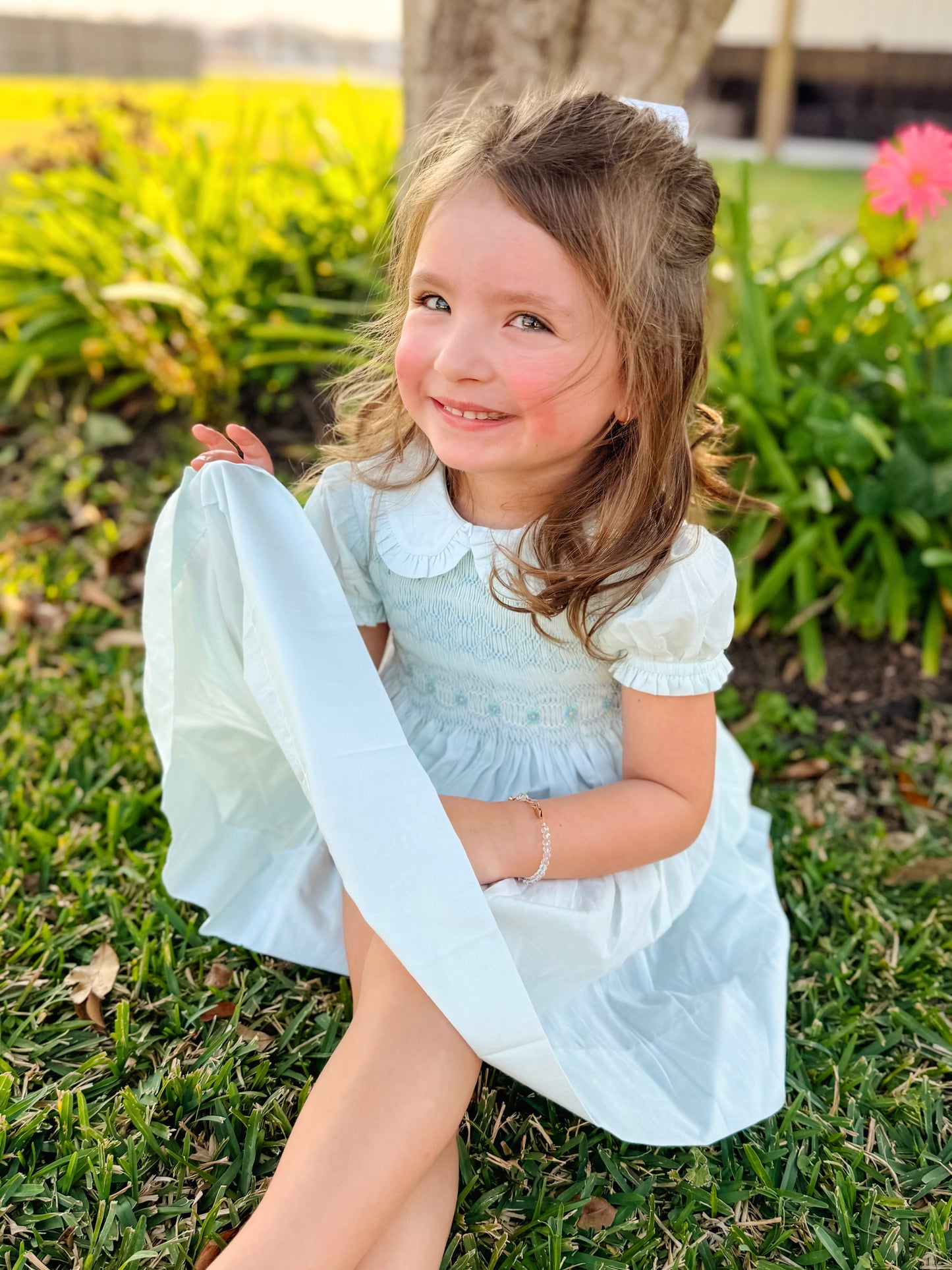Baby Blues Peter Pan Collar Smocked Dress