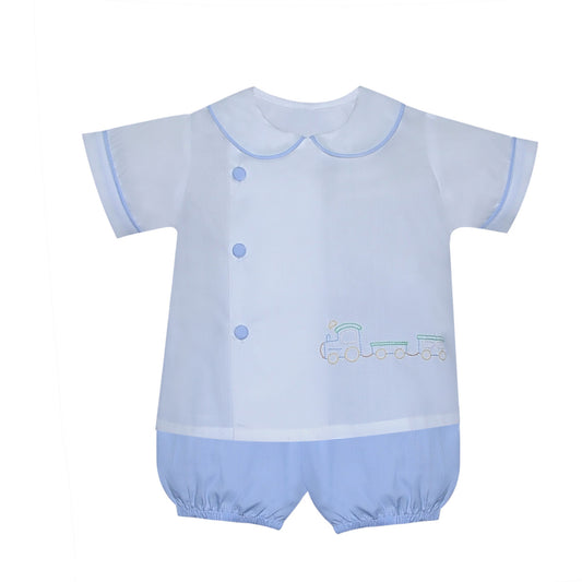 Blue Embroidered Train Bloomer Set