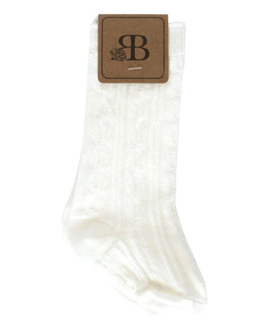 White Knee-High Cable Knit Socks